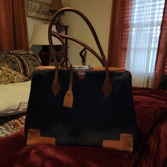 BCBG MAXAZRIA EUC LRG CANVAS VINTAGE FRAMED SATCHEL BAG. RARE - Picture 1 of 8
